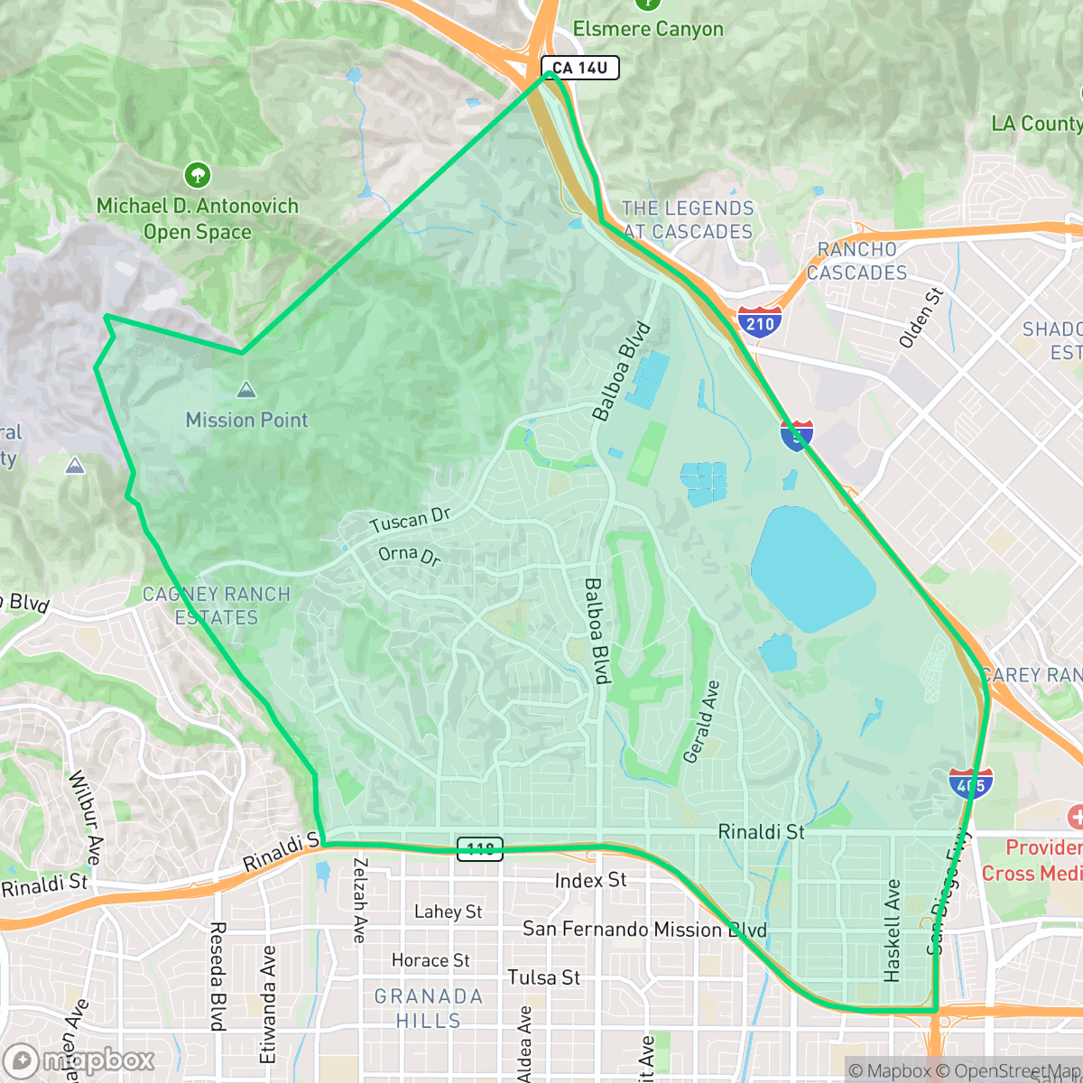 Map showing the location of Granada Hills North Neighborhood Council District, Los Angeles, CA