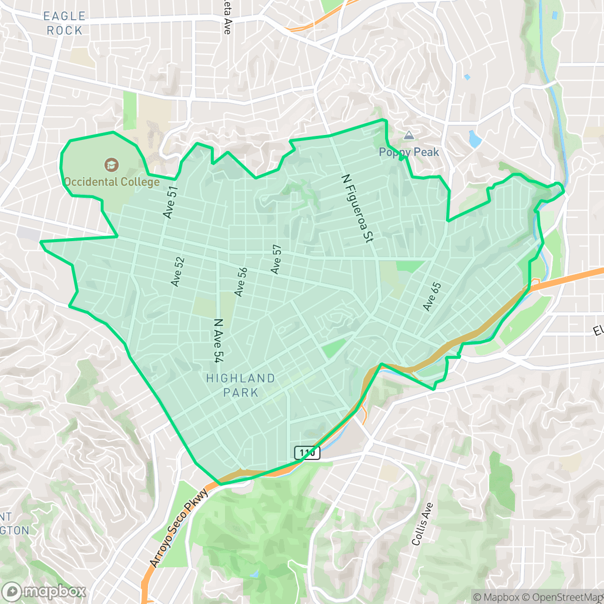 Map showing the location of Highland Park, Los Angeles, CA