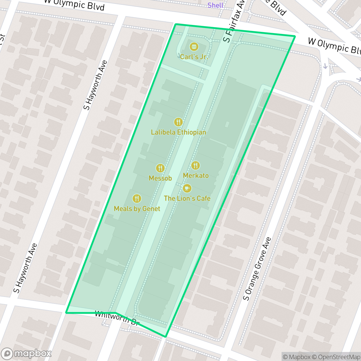 Map showing the location of Little Ethiopia, Los Angeles, CA