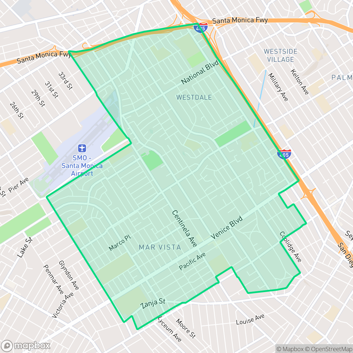 Map showing the location of Mar Vista, Los Angeles, CA