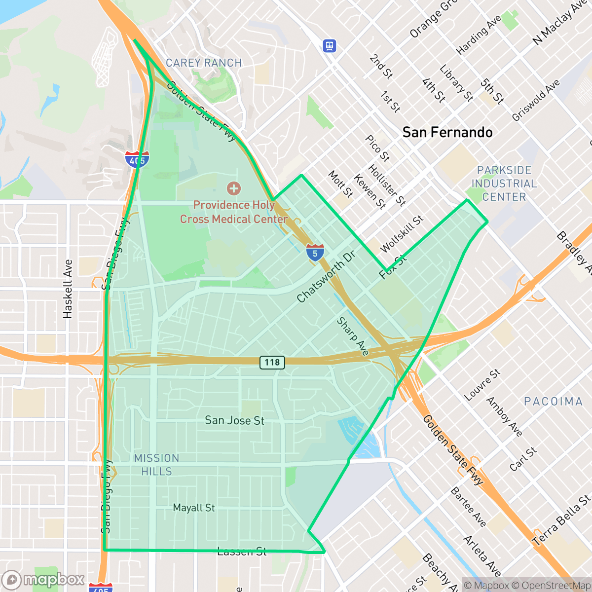 Map showing the location of Mission Hills, Los Angeles, CA
