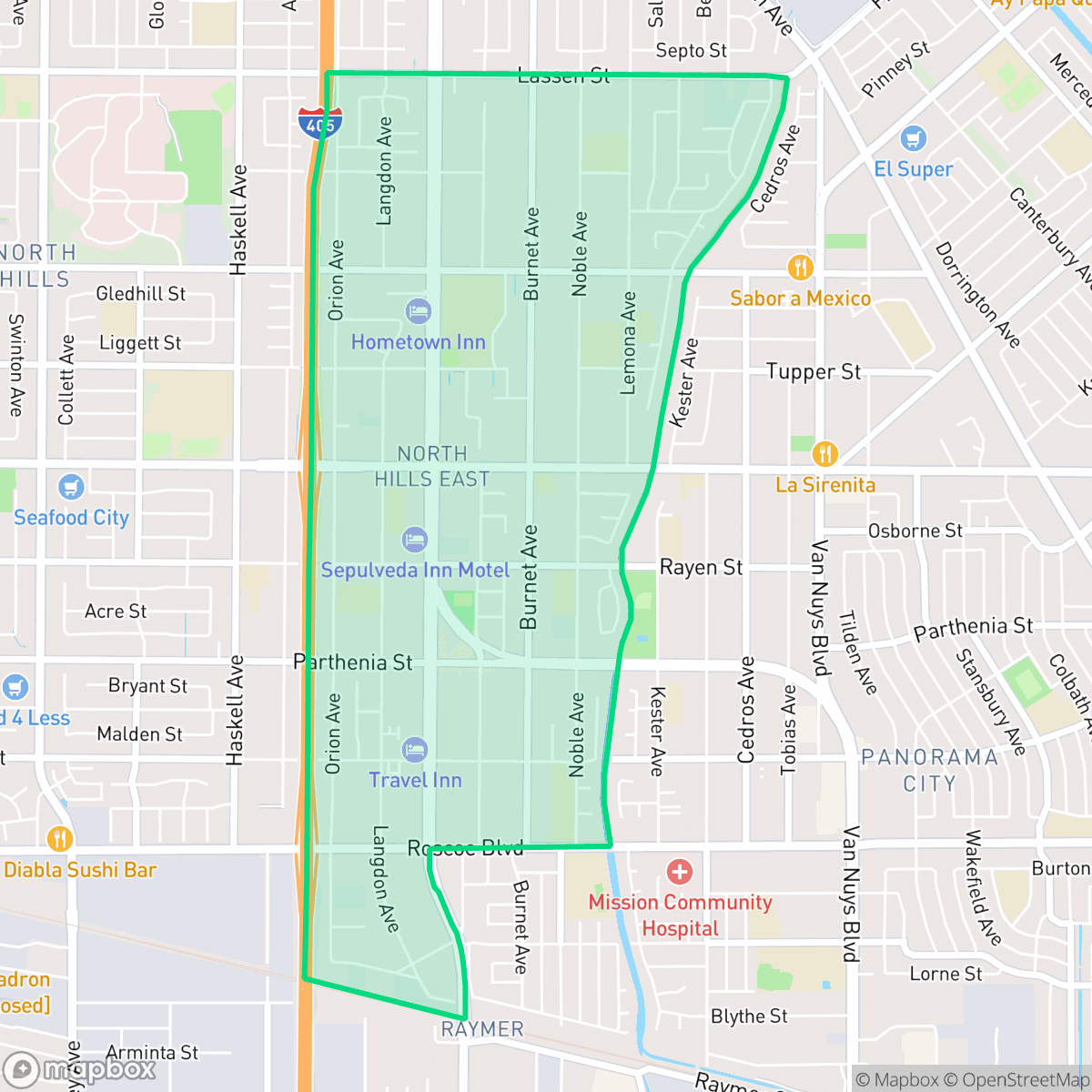 Map showing the location of North Hills East Neighborhood Council District, Los Angeles, CA