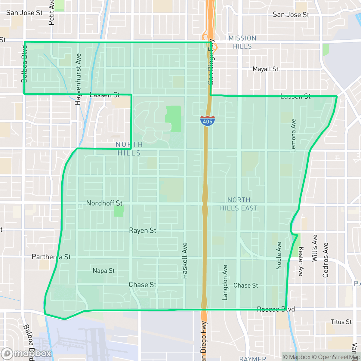 Map showing the location of North Hills, Los Angeles, CA