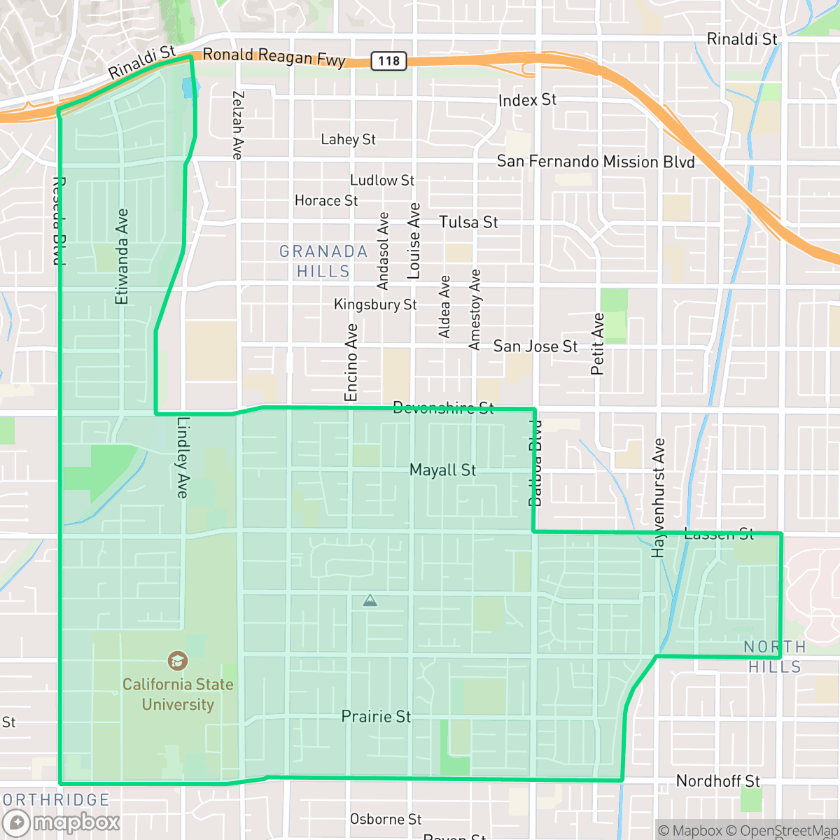 Map showing the location of Northridge East Neighborhood Council District, Los Angeles, CA