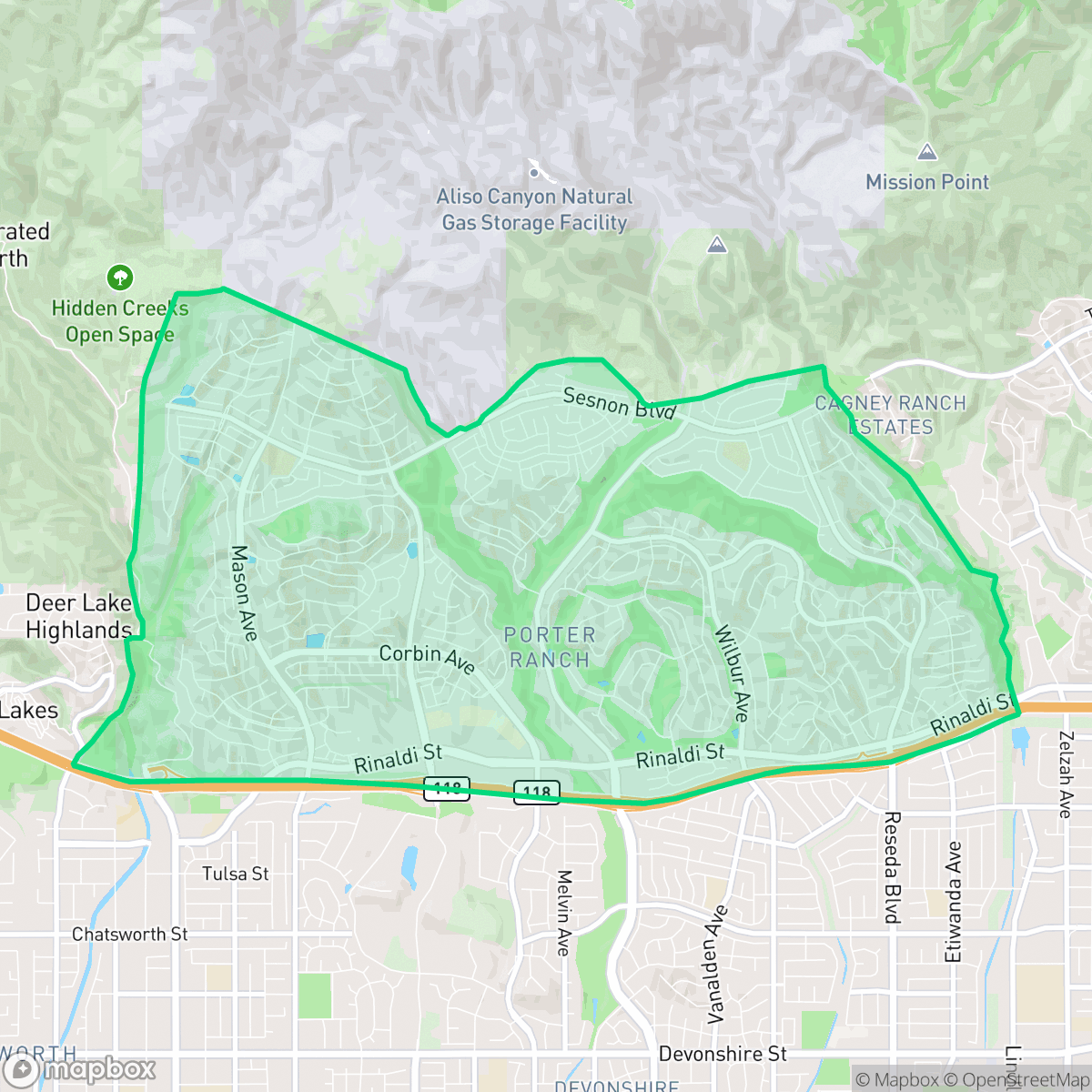Map showing the location of Porter Ranch, Los Angeles, CA