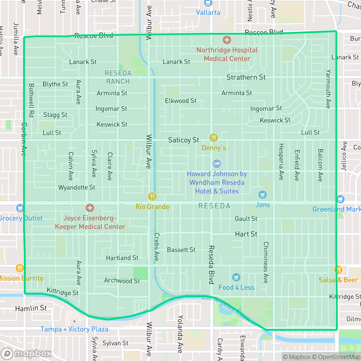 Map showing the location of Reseda, Los Angeles, CA