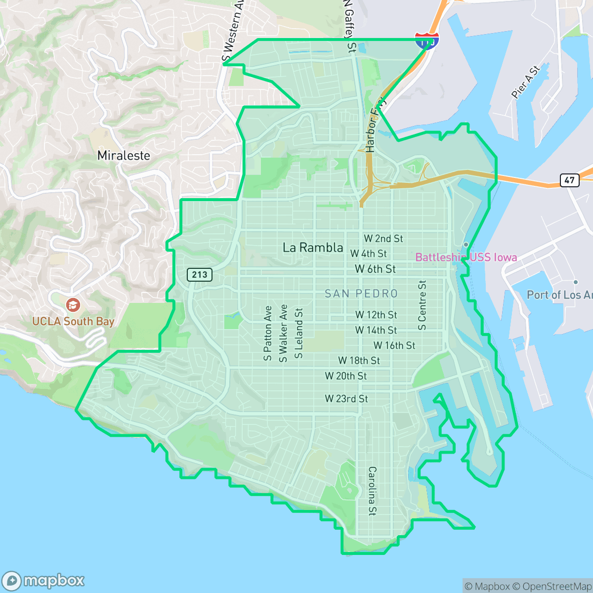 Map showing the location of San Pedro, Los Angeles, CA
