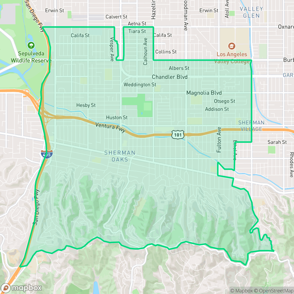 Map showing the location of Sherman Oaks, Los Angeles, CA
