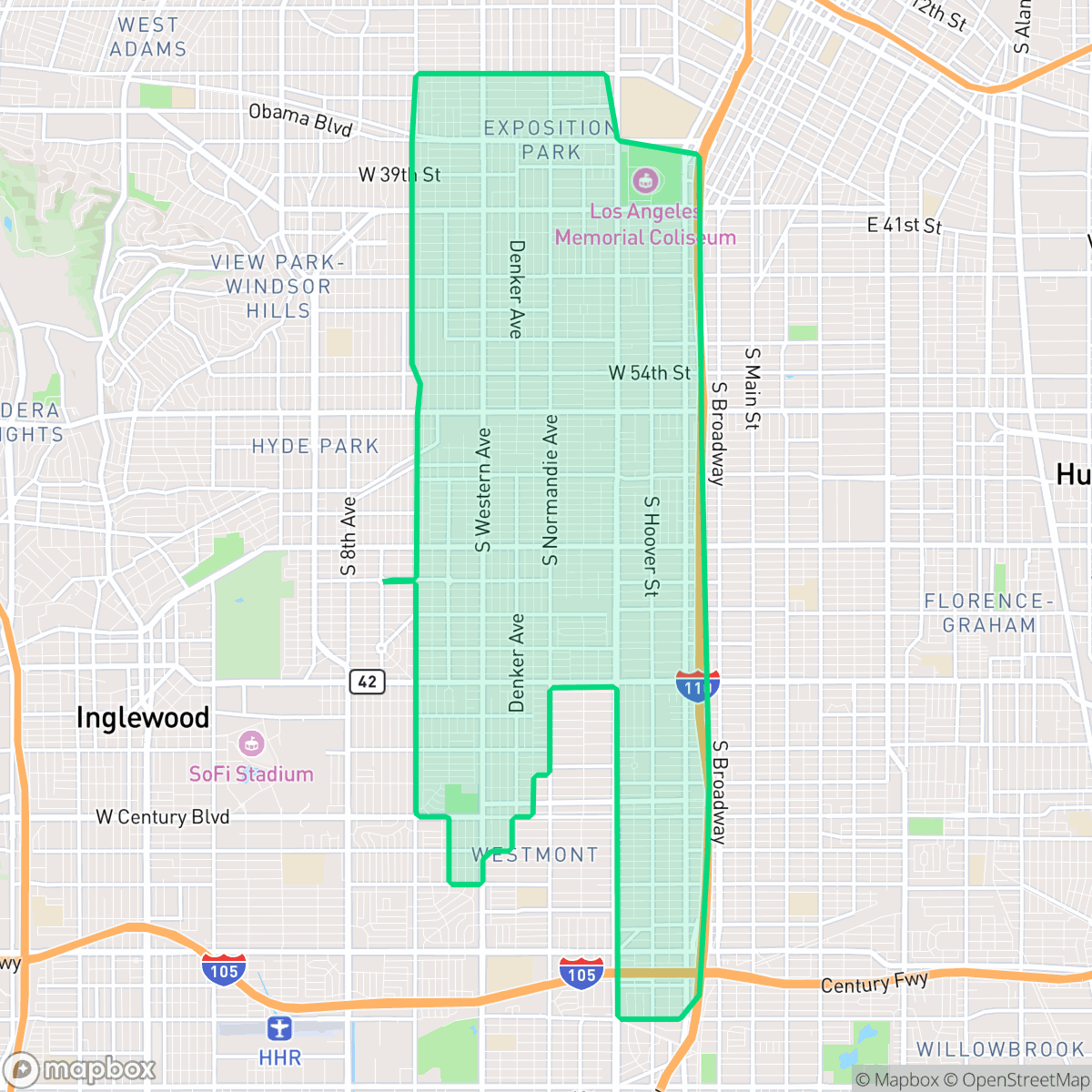 Map showing the location of South Los Angeles, Los Angeles, CA