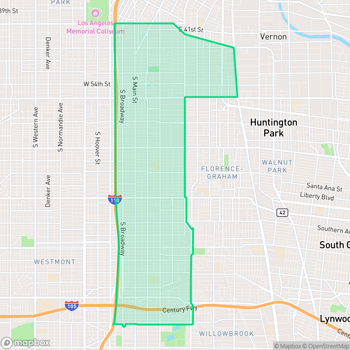 Map showing the location of Southeast Los Angeles, Los Angeles, CA