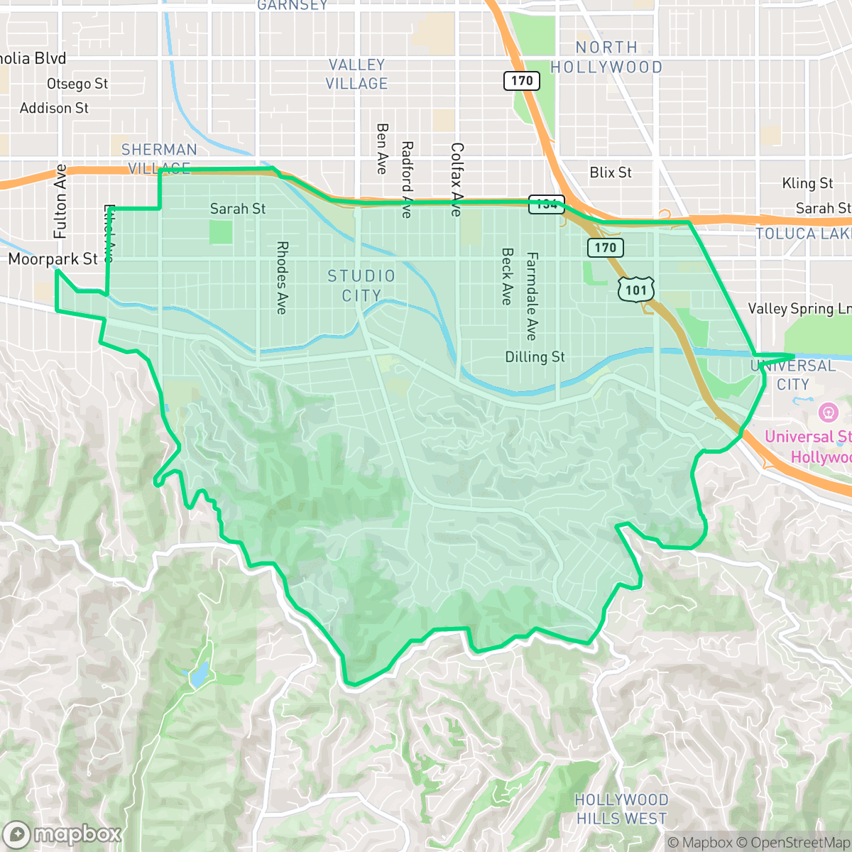 Map showing the location of Studio City, Los Angeles, CA