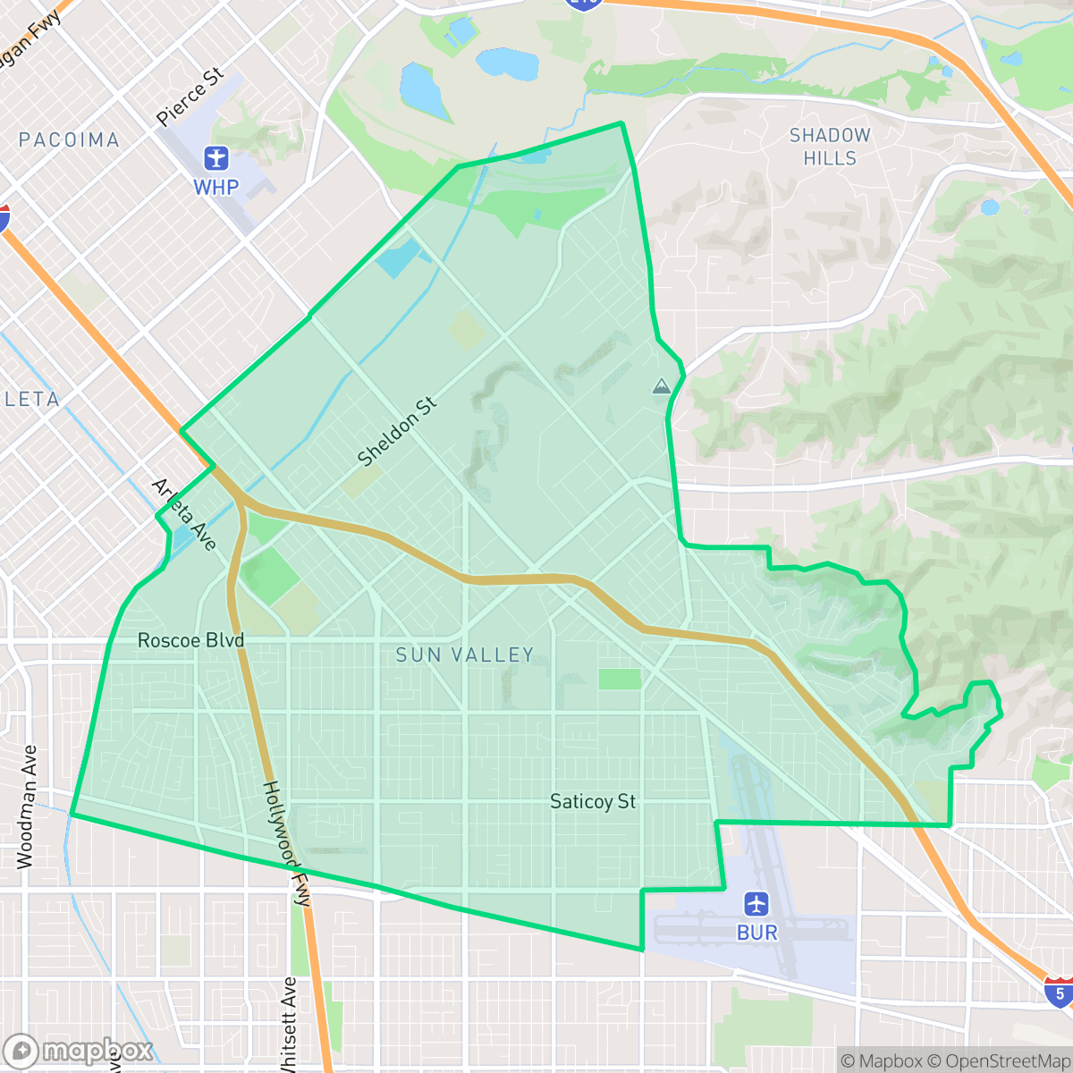 Map showing the location of Sun Valley, Los Angeles, CA