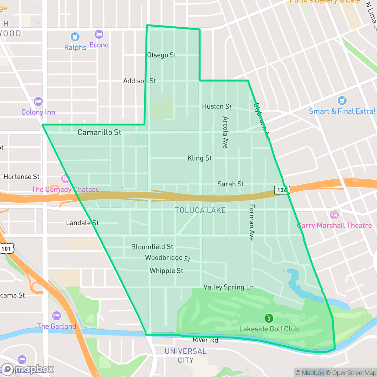 Map showing the location of Toluca Lake, Los Angeles, CA