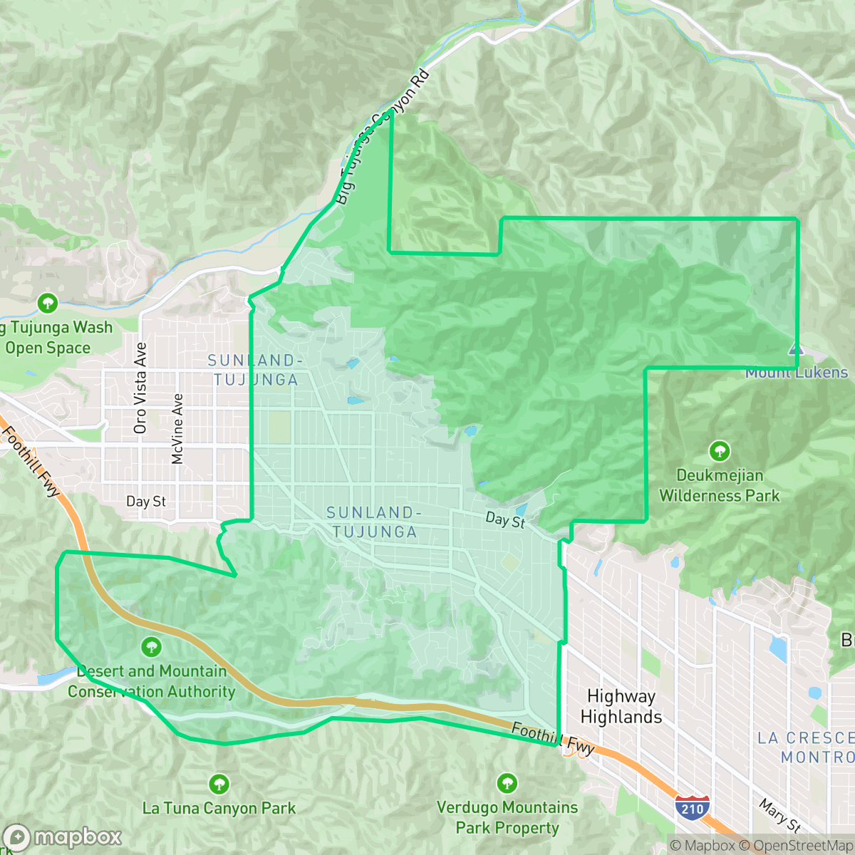 Map showing the location of Tujunga, Los Angeles, CA