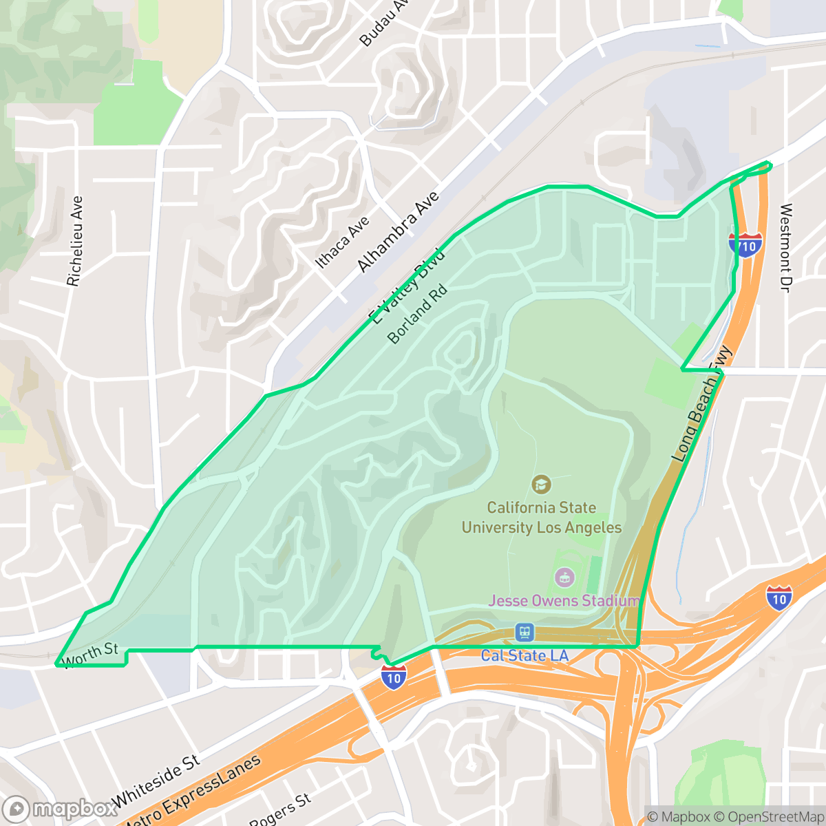 Map showing the location of University Hills, Los Angeles, CA