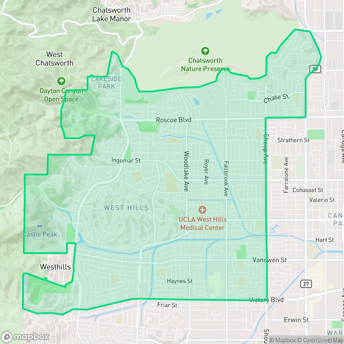 Map showing the location of West Hills, Los Angeles, CA