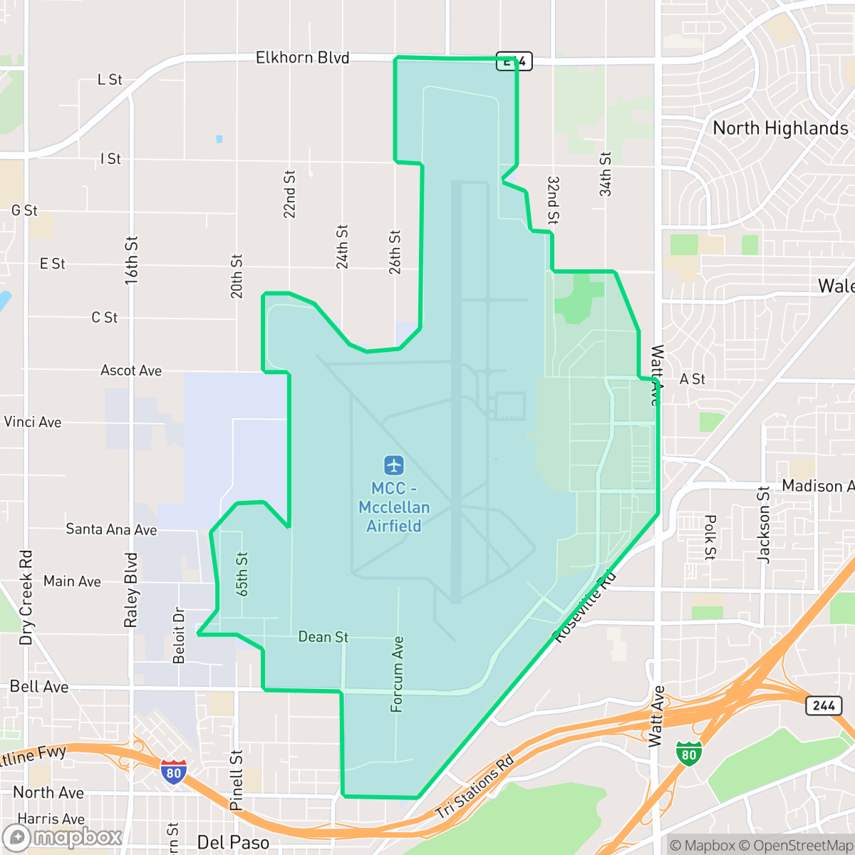 Map showing the location of McClellan Park, CA — coverage area