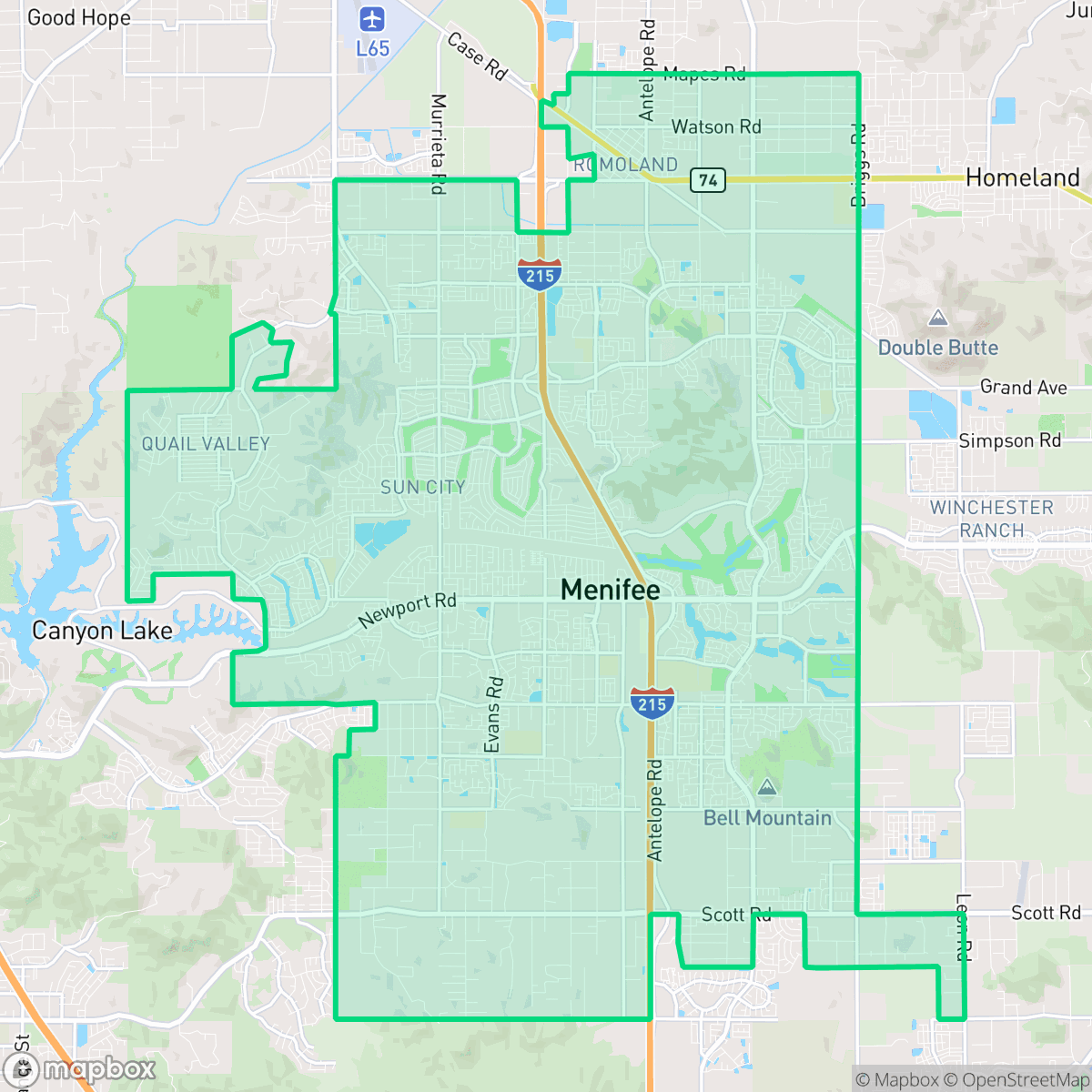 Map showing the location of Menifee, CA — coverage area