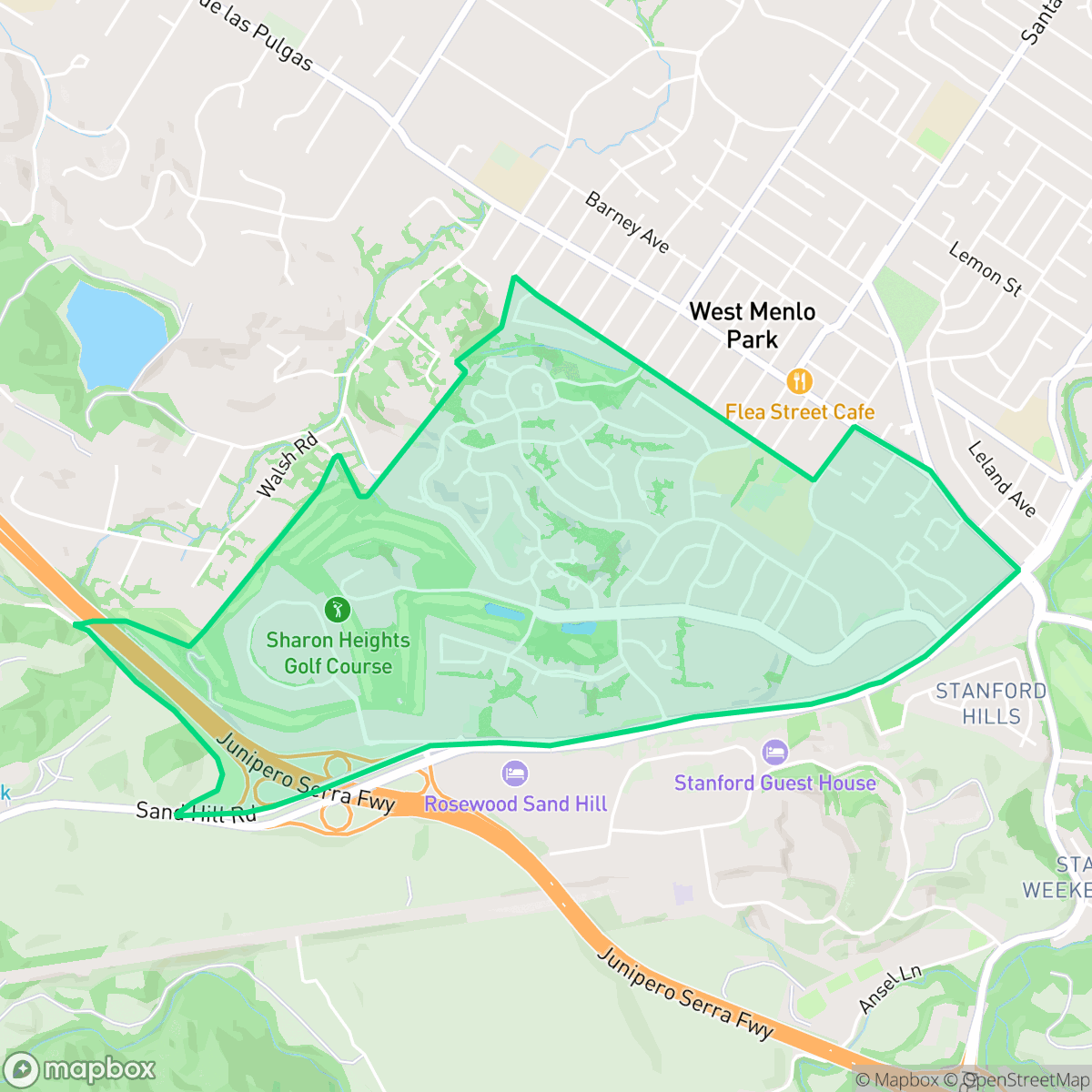 Map showing the location of Sharon Heights, Menlo Park, CA