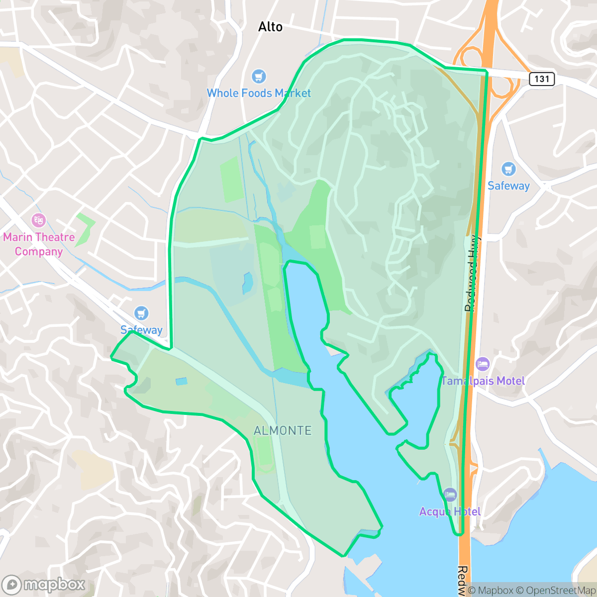 Map showing the location of Bayfront/Enchanted Knolls/Shelter Ridge, Mill Valley, CA