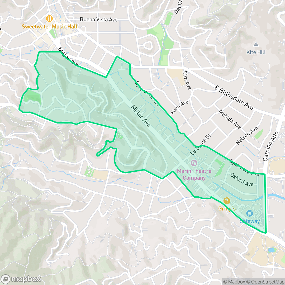 Map showing the location of Miller/Molino, Mill Valley, CA