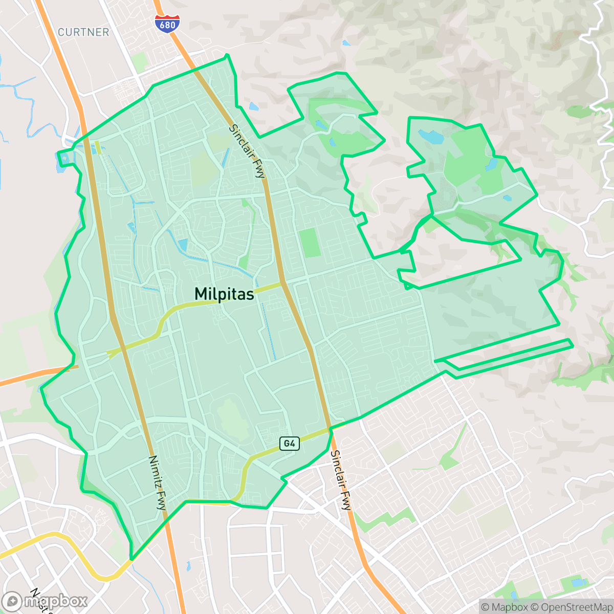 Map showing the location of Milpitas, CA — coverage area