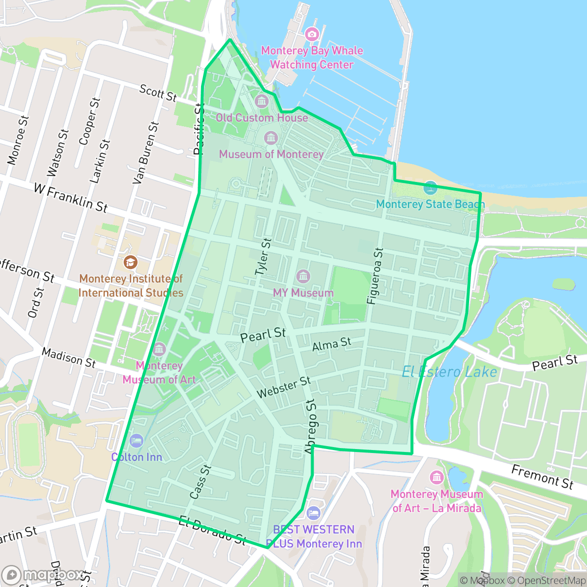 Map showing the location of Downtown, Monterey, CA