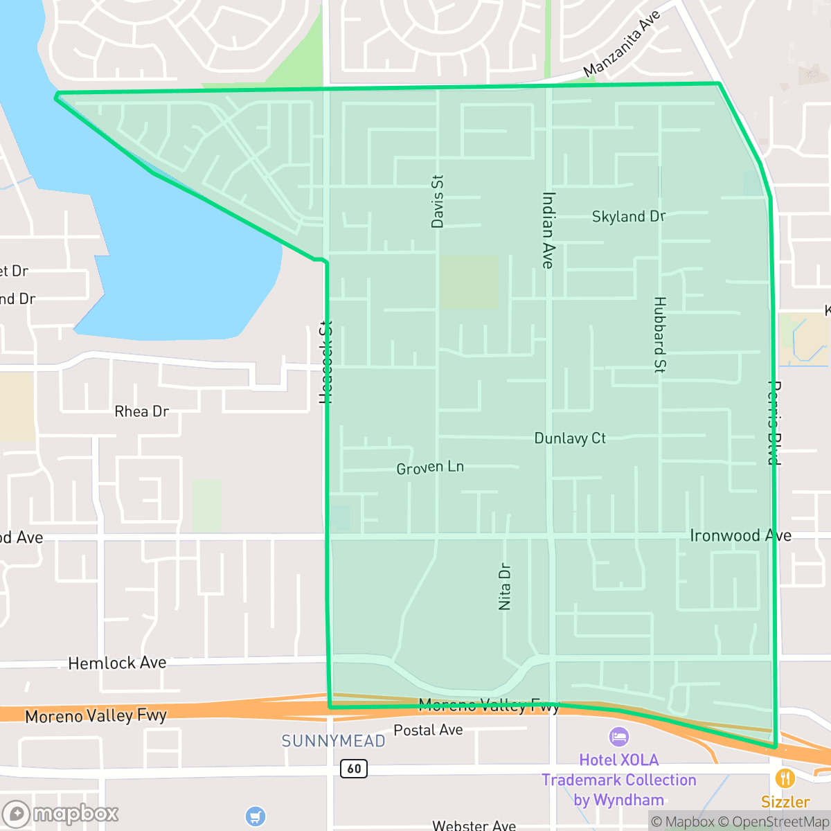 Map showing the location of Midland, Moreno Valley, CA