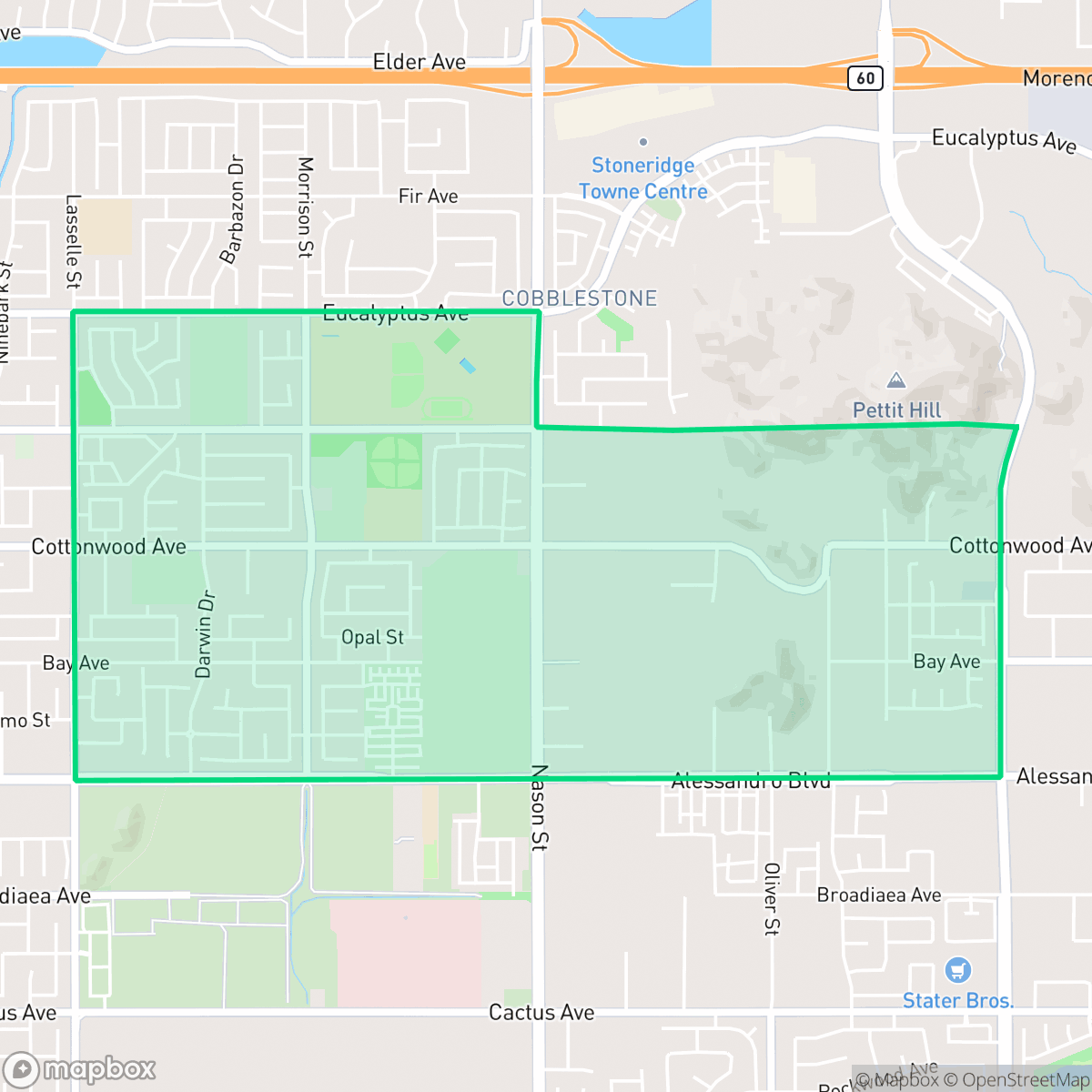 Map showing the location of Moreno, Moreno Valley, CA