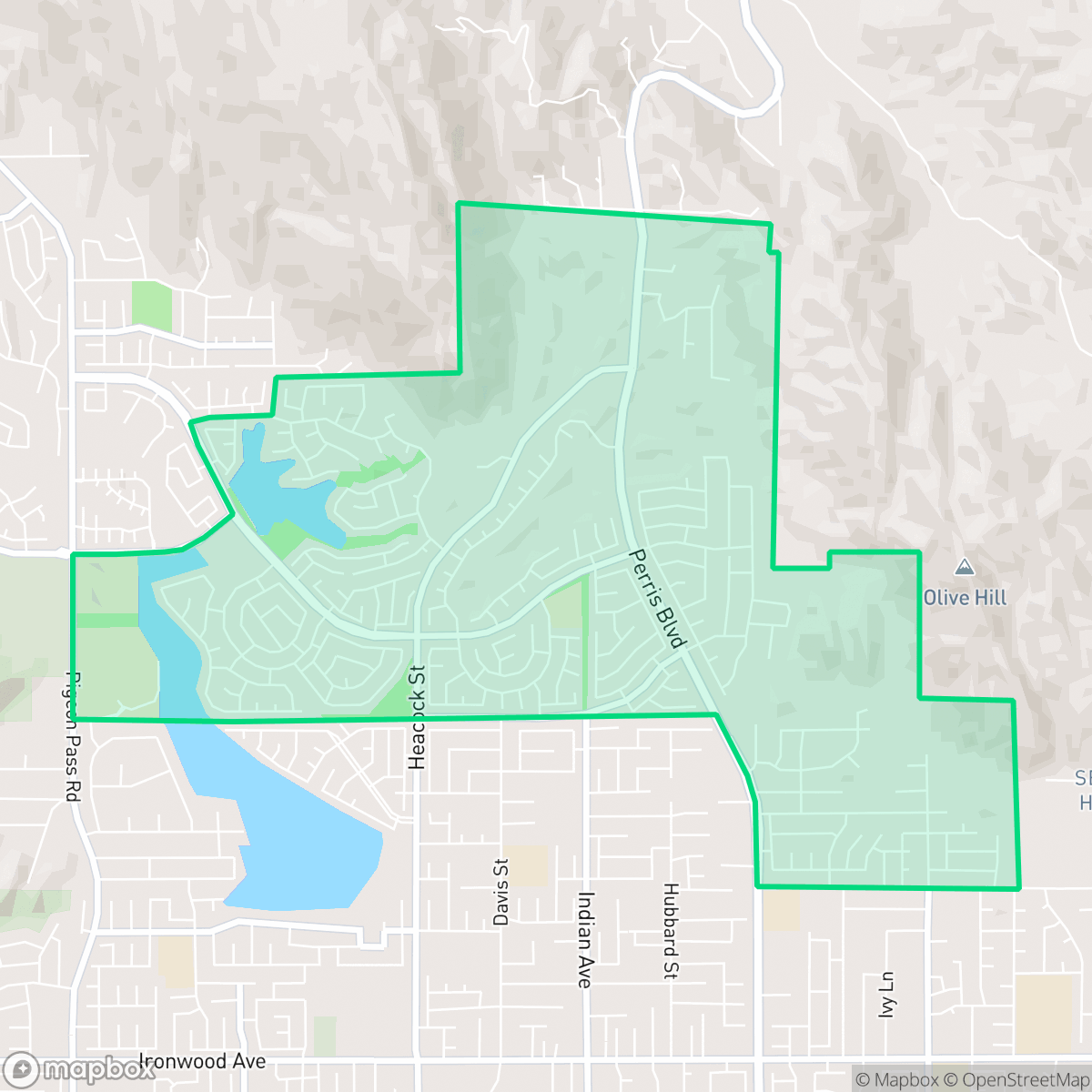 Map showing the location of Sugar Hill, Moreno Valley, CA