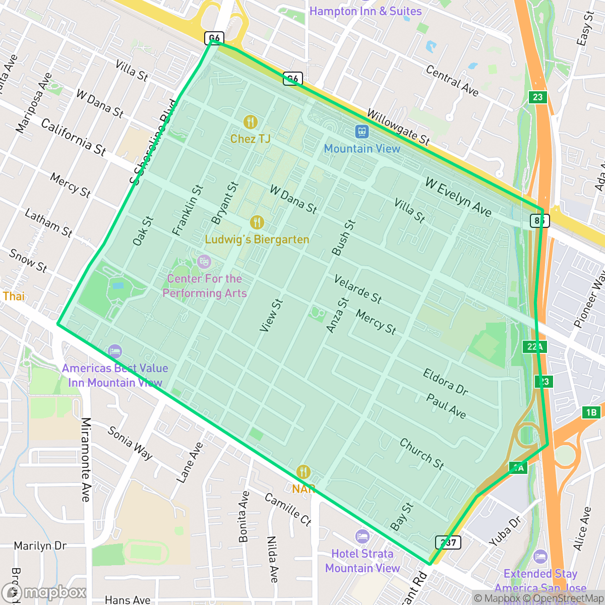 Map showing the location of Old Mountain View, Mountain View, CA