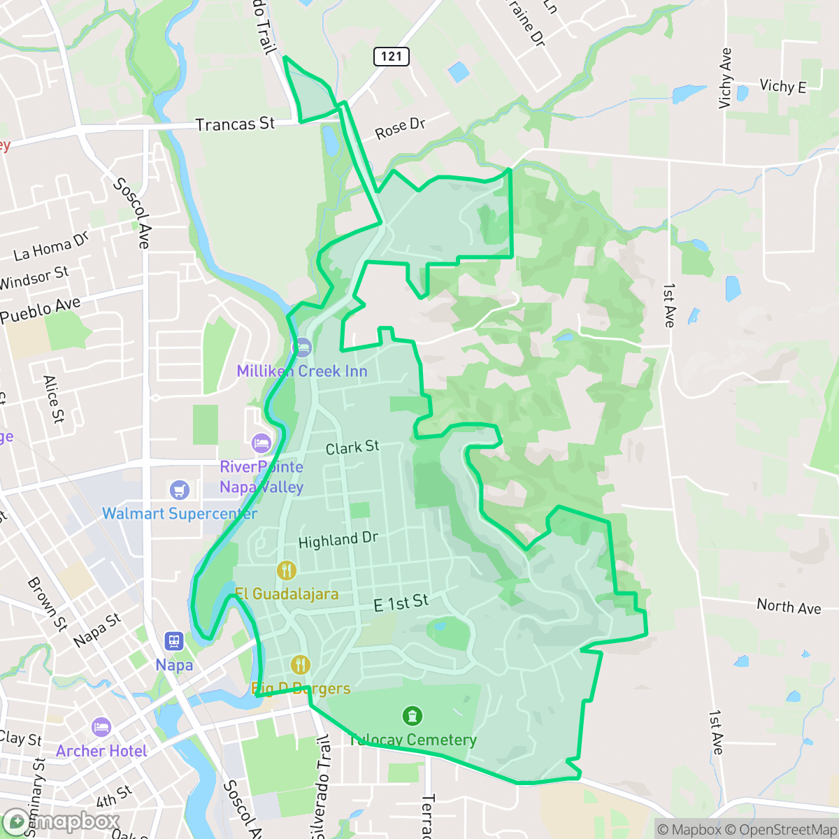 Map showing the location of Alta Heights, Napa, CA