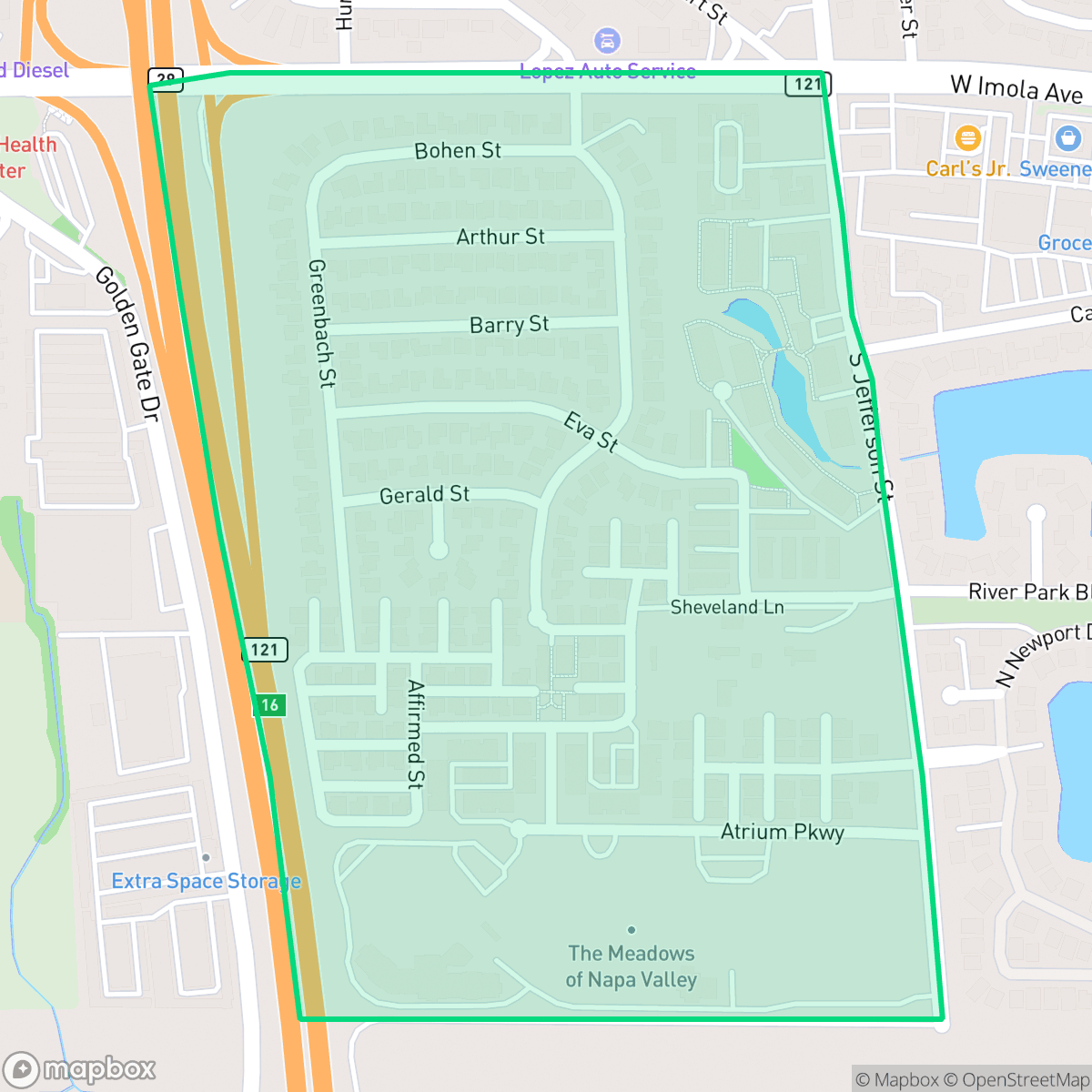 Map showing the location of Sheveland Ranch, Napa, CA