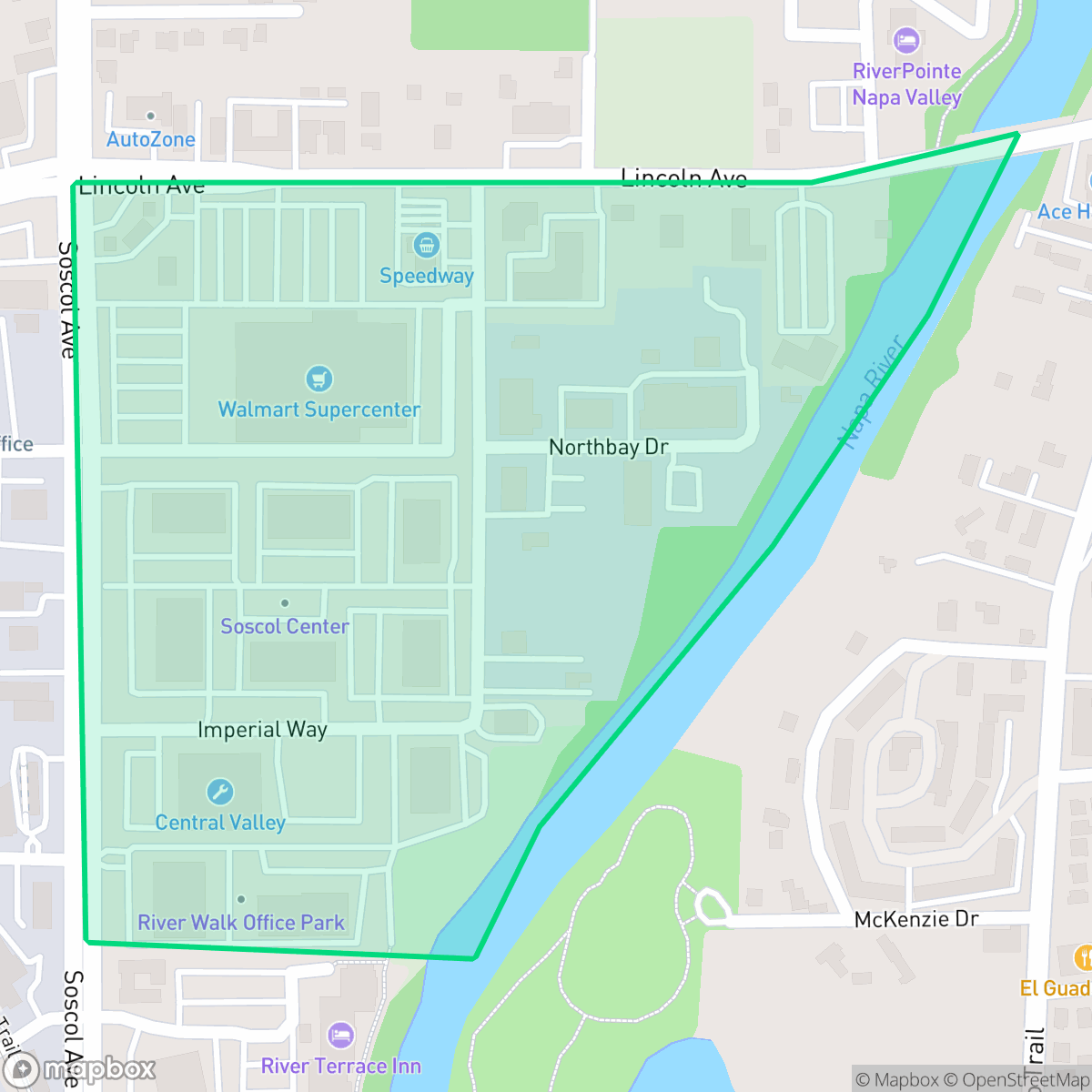Map showing the location of Soscol Gateway North, Napa, CA