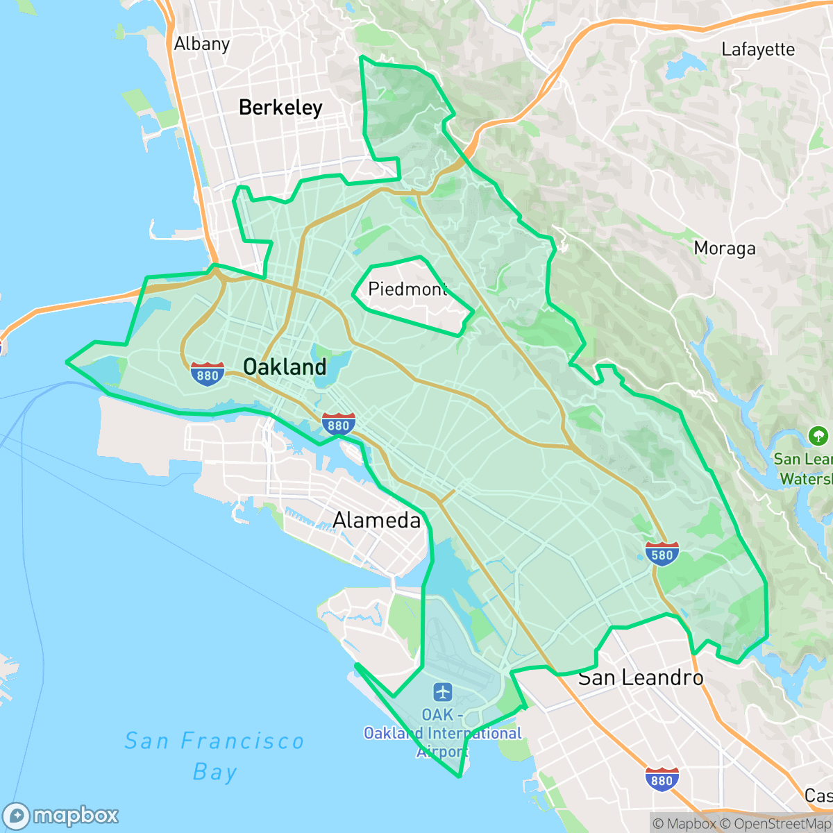 Map showing the location of Oakland, CA — coverage area