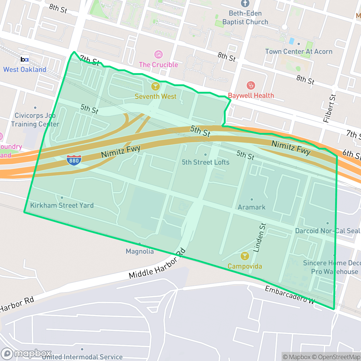 Map showing the location of Acorn Industrial, Oakland, CA