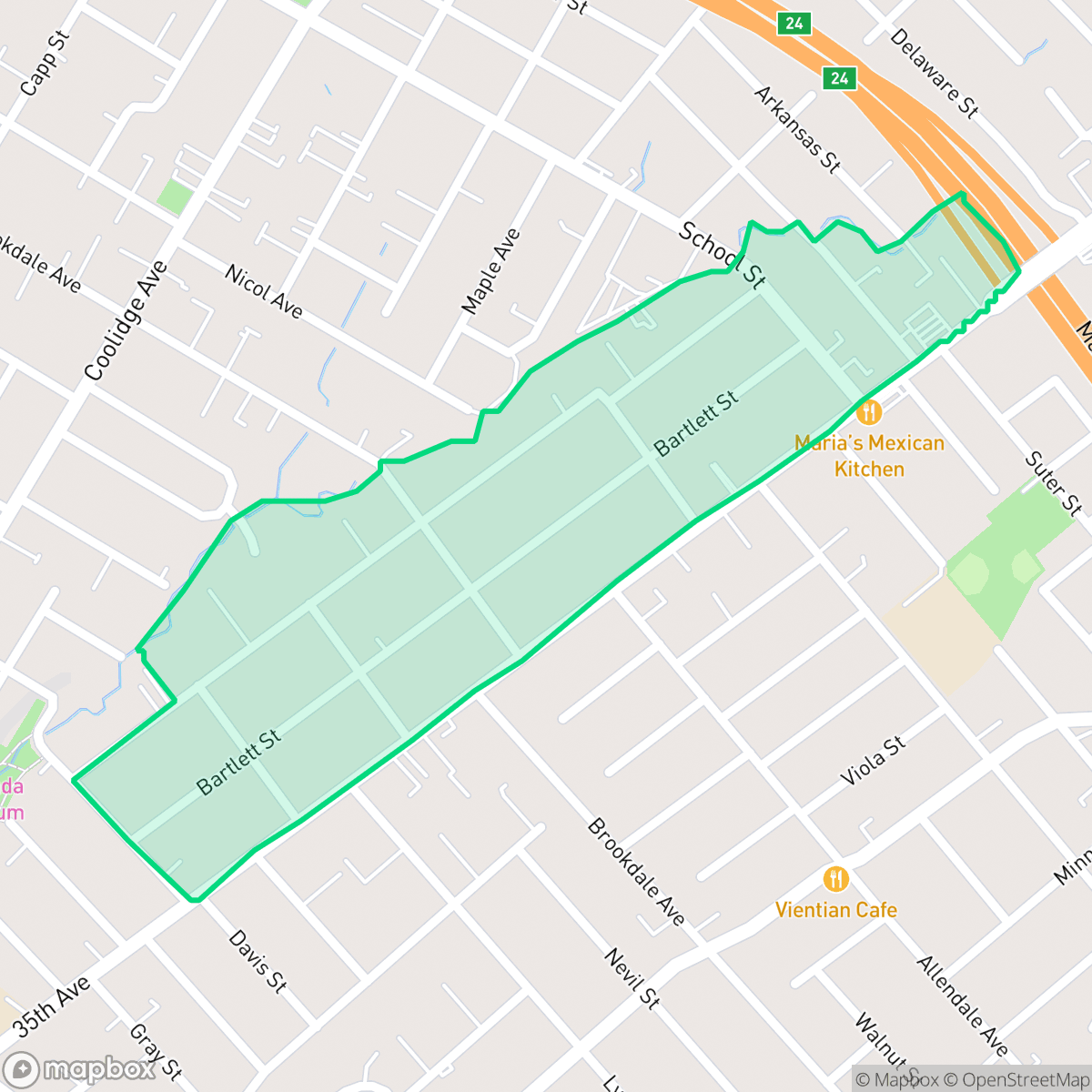 Map showing the location of Bartlett, Oakland, CA