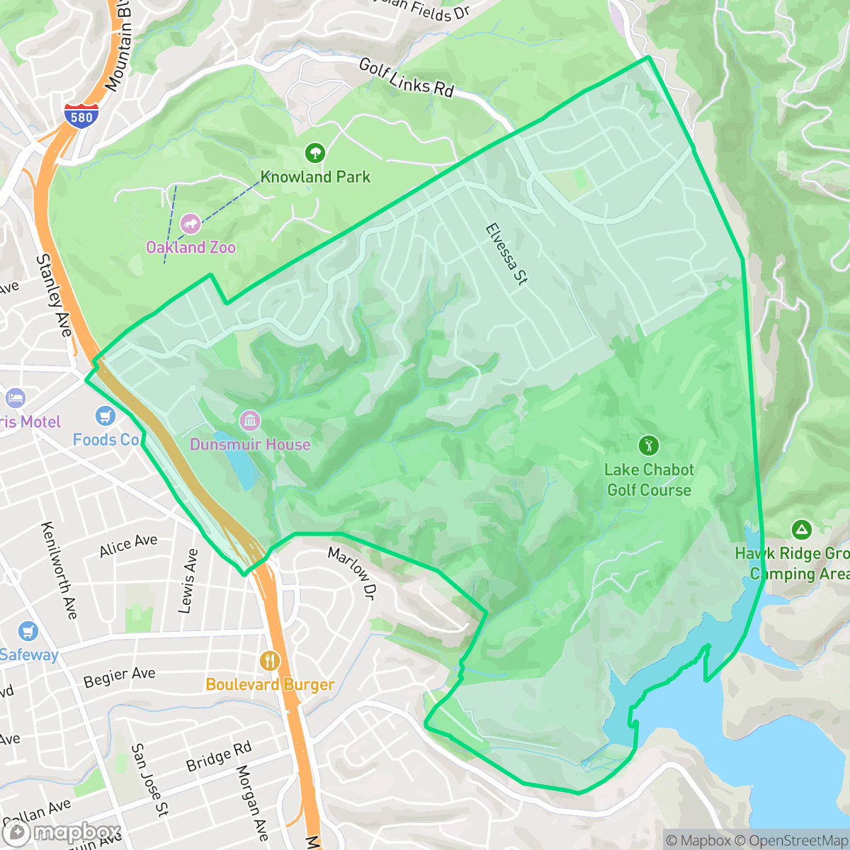 Map showing the location of Chabot Park, Oakland, CA