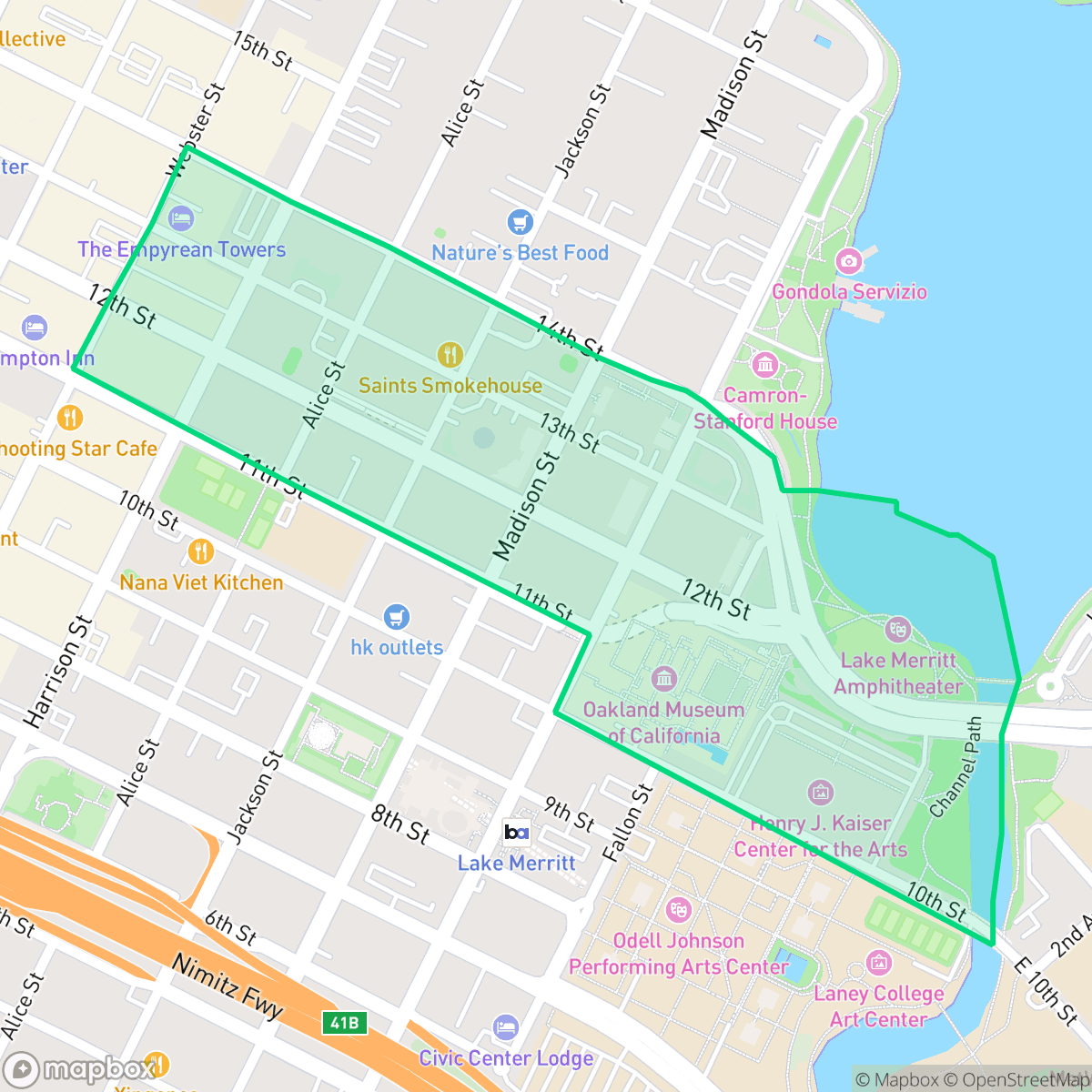 Map showing the location of Civic Center, Oakland, CA