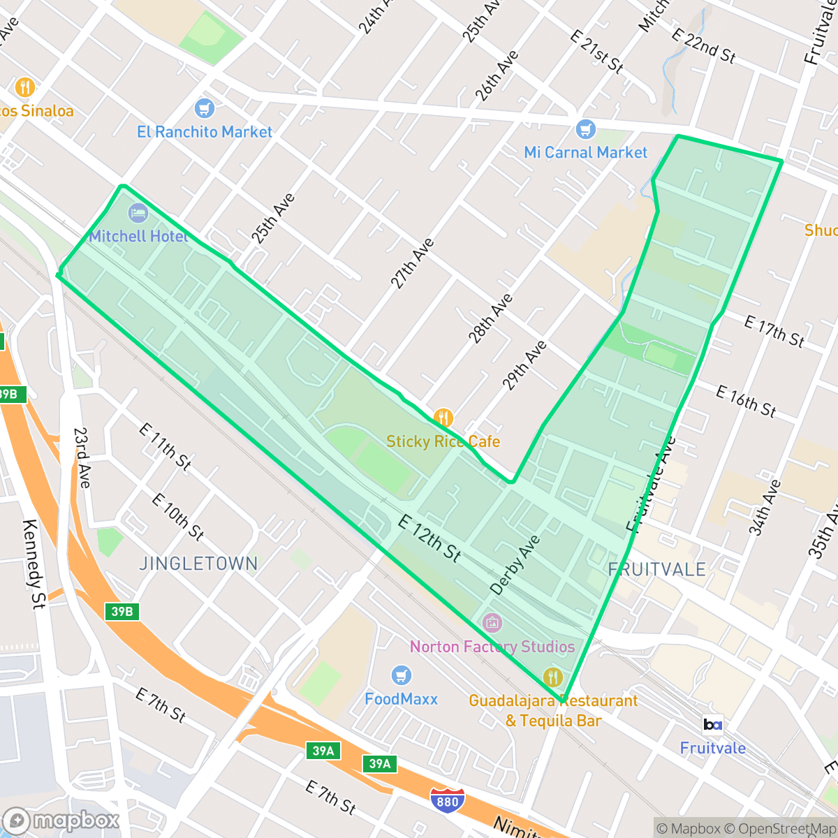 Map showing the location of Hawthorne, Oakland, CA