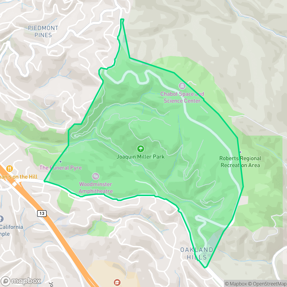 Map showing the location of Joaquin Miller Park, Oakland, CA