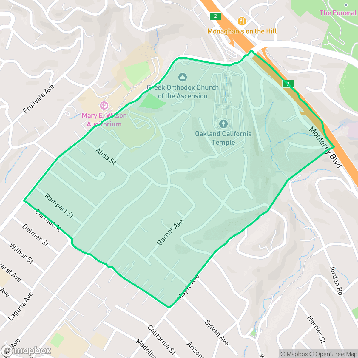 Map showing the location of Lincoln Highlands, Oakland, CA