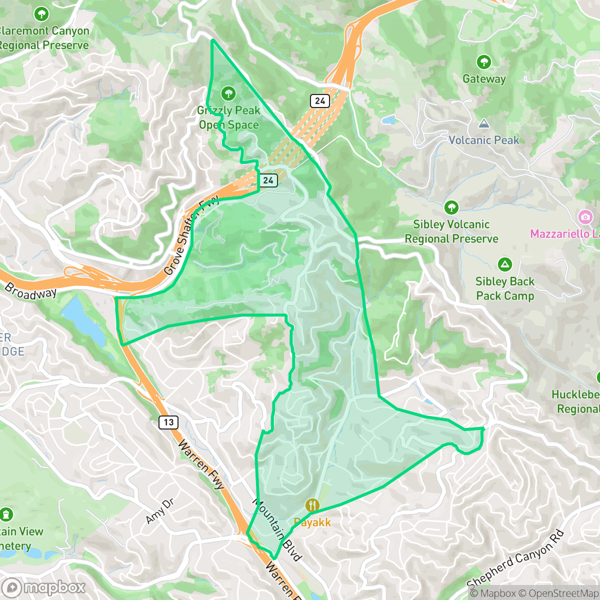 Map showing the location of Merriwood, Oakland, CA
