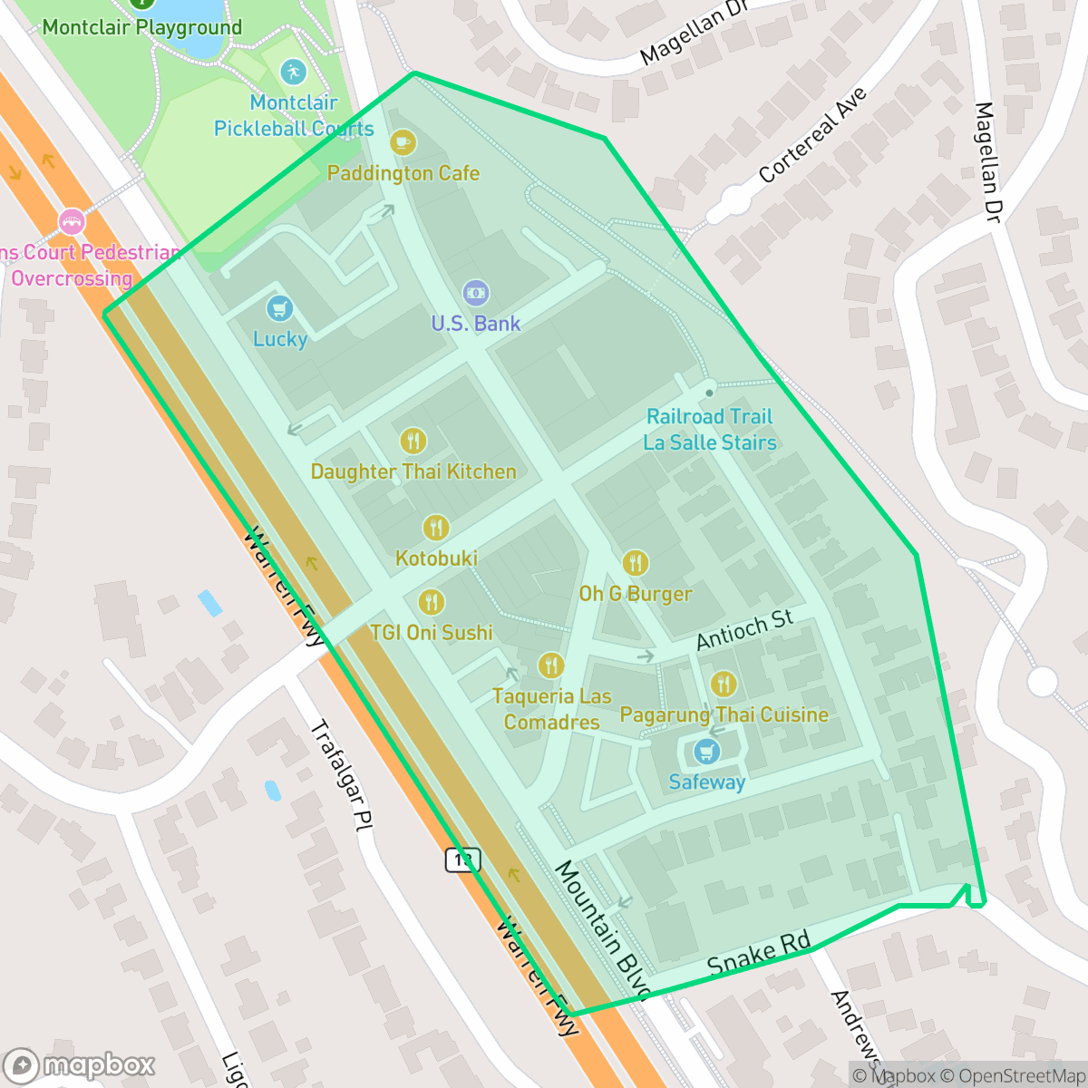 Map showing the location of Montclair Business, Oakland, CA