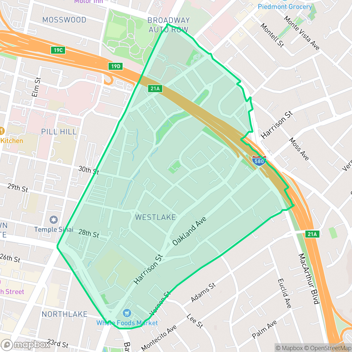 Map showing the location of Oakland Ave-Harrison St, Oakland, CA