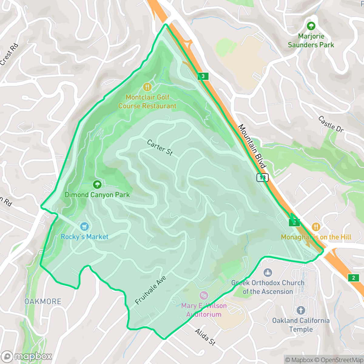Map showing the location of Oakmore, Oakland, CA
