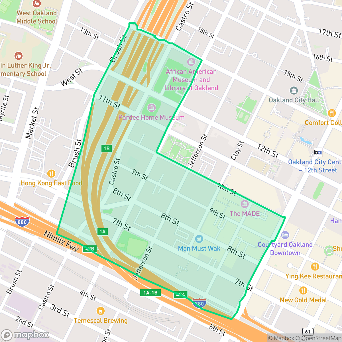 Map showing the location of Old City, Oakland, CA