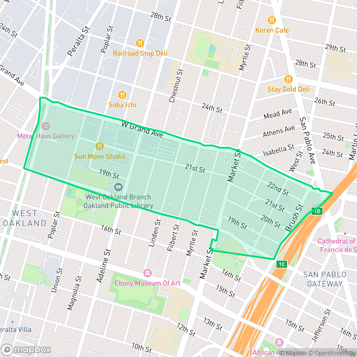 Map showing the location of Ralph Bunche, Oakland, CA