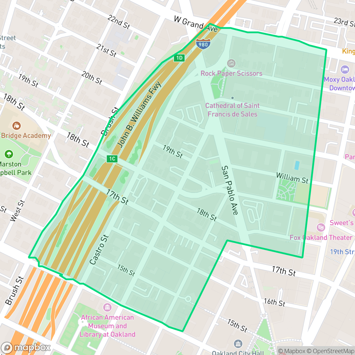 Map showing the location of San Pablo Gateway, Oakland, CA