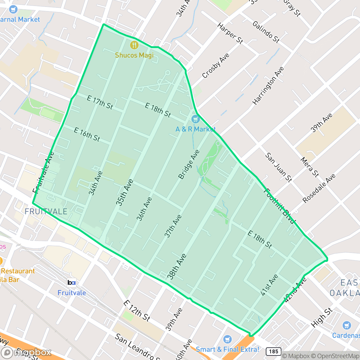 Map showing the location of St. Elizabeth, Oakland, CA